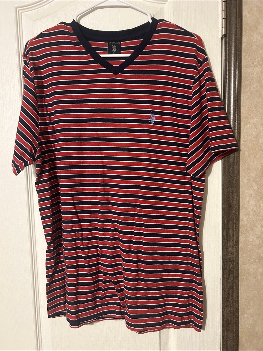 U.S. Polo Assn. Red & Navy Striped V-Neck Tee